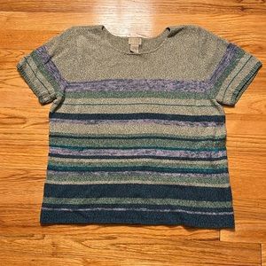 Sigrid Olsen short sleeve sweater - size large- gray/blue/puple